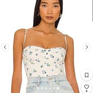 Weworewhat Floral Corset cami Top - White and Blue multi